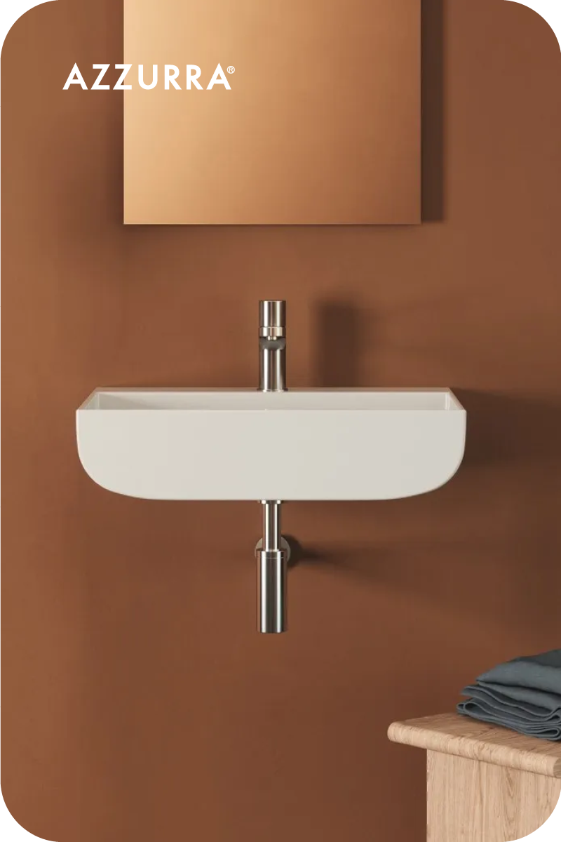 Showroom exposition of countertop rectangular washbasin By Azzurra Ceramica
