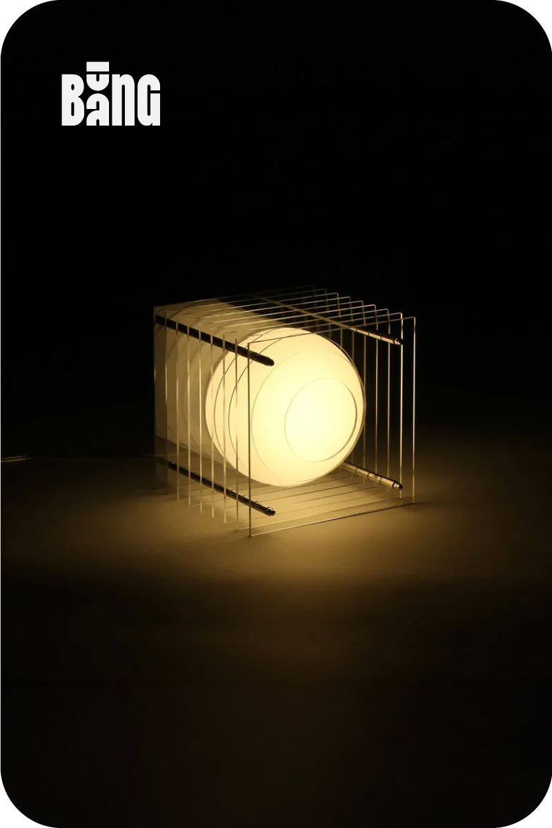 Showroom exposition of LOP BIG SQUARE: LED acrylic table lamp By BANG