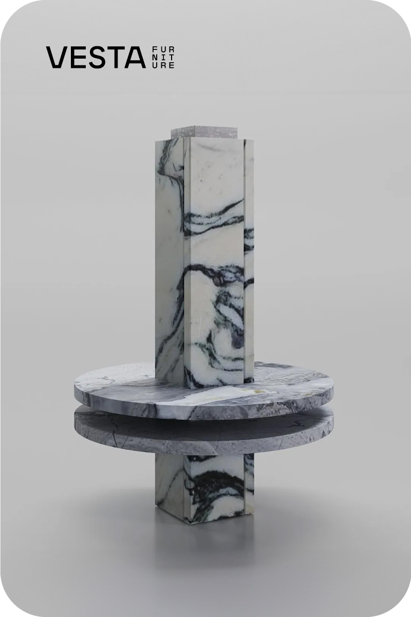 Design exhibition of SATELLITE LL: Stem marble vase By VESTA FURNITURE