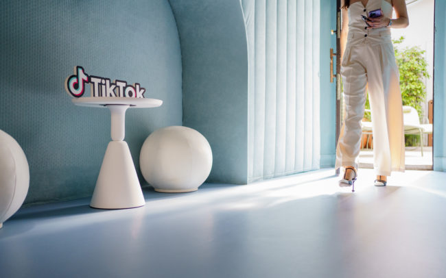 TikTok logo in Archiproducts Milano corridor